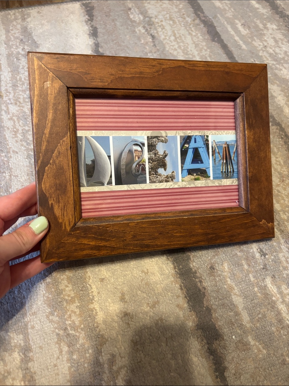 Rustic Brown Wooden Picture Frame with Pink Accent Mat